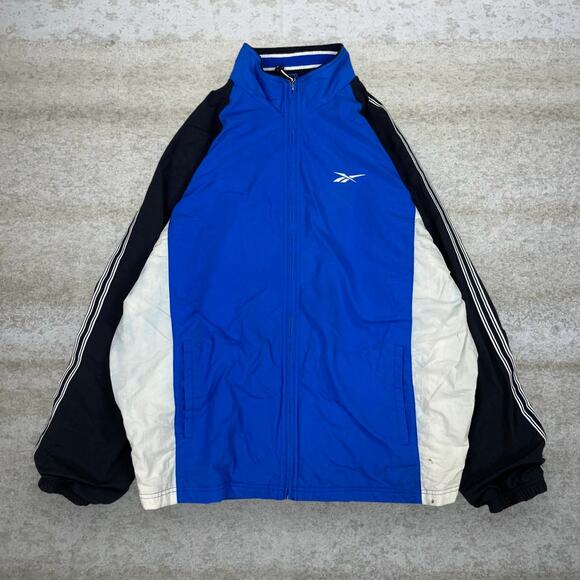 Reebok Other - Vintage Reebok Windbreaker Jacket Royal Blue Polyester Lined Full Zip White 90s